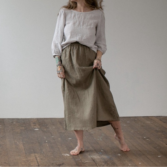 Moss Grey Megan Linen Long Skirt Oat Flax Small Medium - Picture 1 of 6